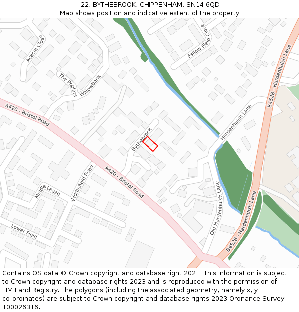 22, BYTHEBROOK, CHIPPENHAM, SN14 6QD: Location map and indicative extent of plot