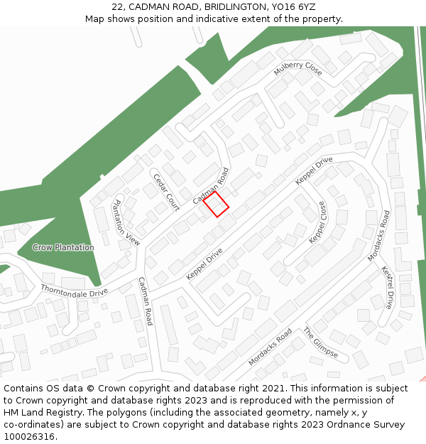 22, CADMAN ROAD, BRIDLINGTON, YO16 6YZ: Location map and indicative extent of plot