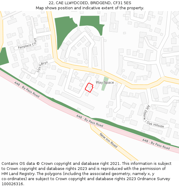22, CAE LLWYDCOED, BRIDGEND, CF31 5ES: Location map and indicative extent of plot