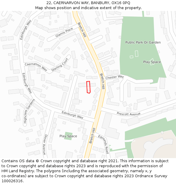 22, CAERNARVON WAY, BANBURY, OX16 0PQ: Location map and indicative extent of plot