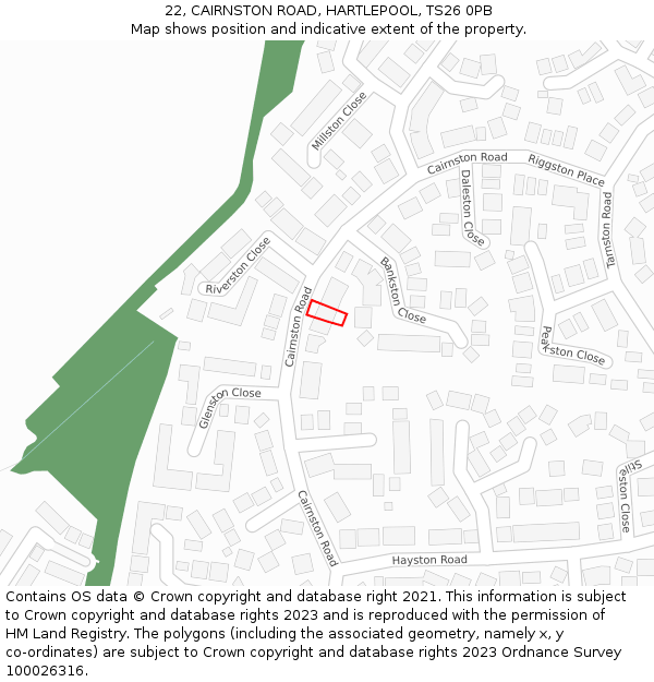 22, CAIRNSTON ROAD, HARTLEPOOL, TS26 0PB: Location map and indicative extent of plot