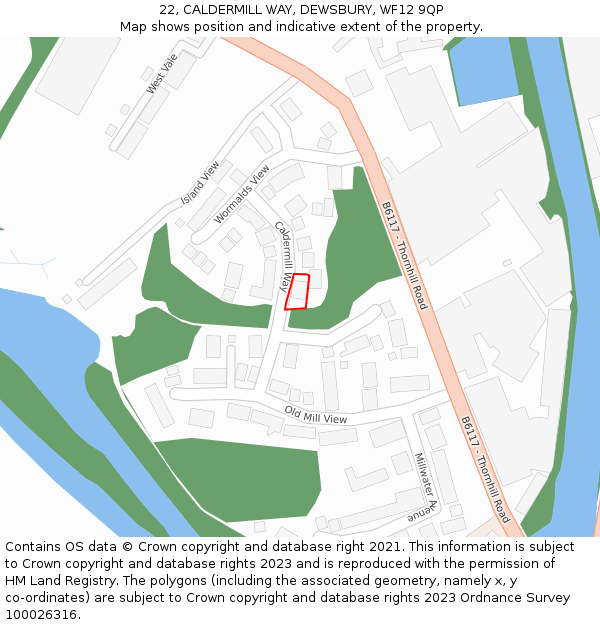 22, CALDERMILL WAY, DEWSBURY, WF12 9QP: Location map and indicative extent of plot
