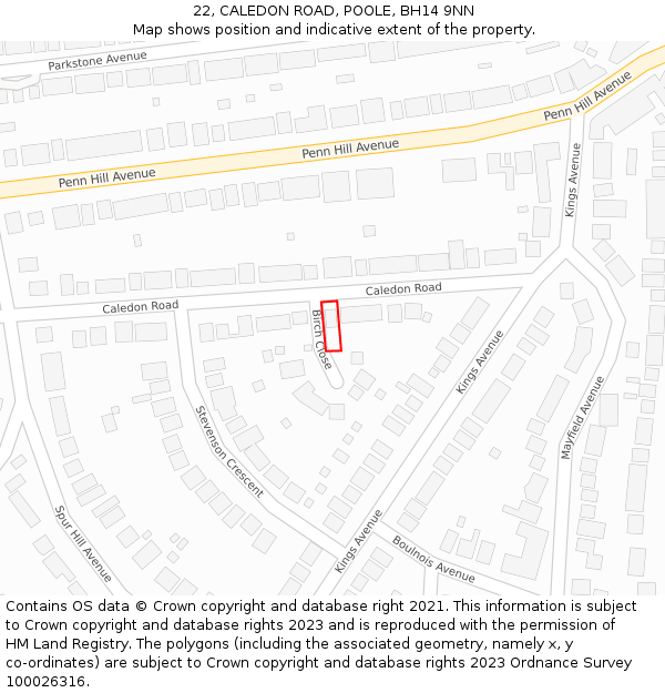 22, CALEDON ROAD, POOLE, BH14 9NN: Location map and indicative extent of plot