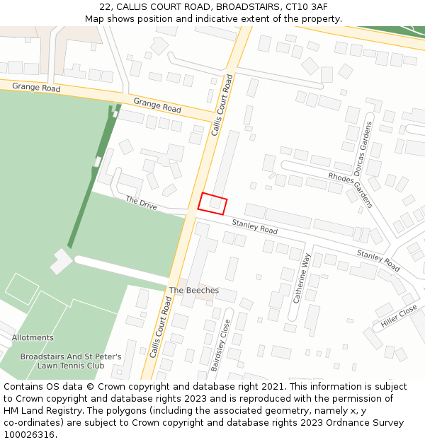 22, CALLIS COURT ROAD, BROADSTAIRS, CT10 3AF: Location map and indicative extent of plot