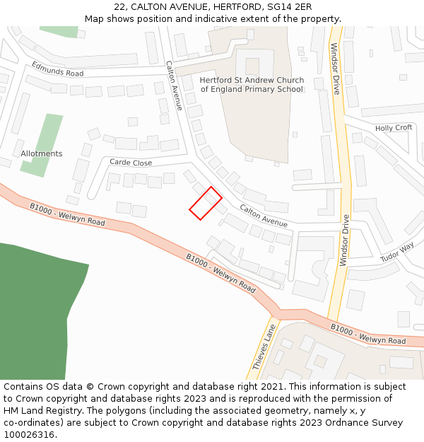 22, CALTON AVENUE, HERTFORD, SG14 2ER: Location map and indicative extent of plot