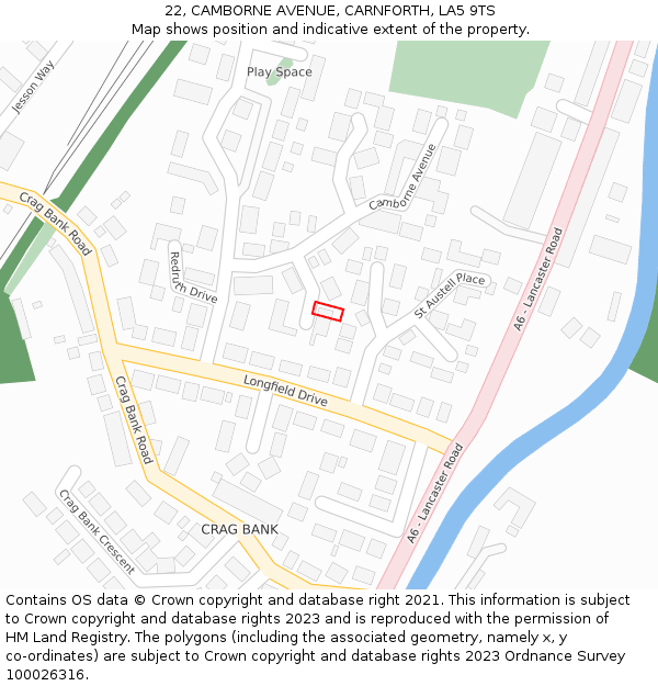 22, CAMBORNE AVENUE, CARNFORTH, LA5 9TS: Location map and indicative extent of plot