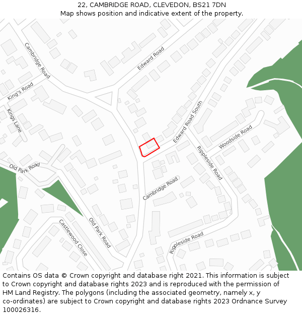 22, CAMBRIDGE ROAD, CLEVEDON, BS21 7DN: Location map and indicative extent of plot