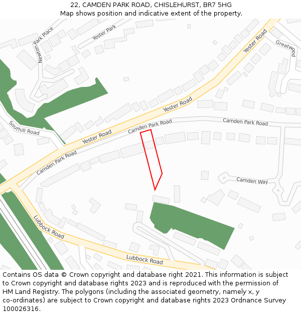 22, CAMDEN PARK ROAD, CHISLEHURST, BR7 5HG: Location map and indicative extent of plot