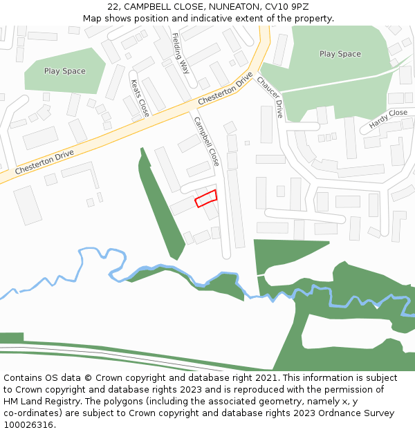 22, CAMPBELL CLOSE, NUNEATON, CV10 9PZ: Location map and indicative extent of plot