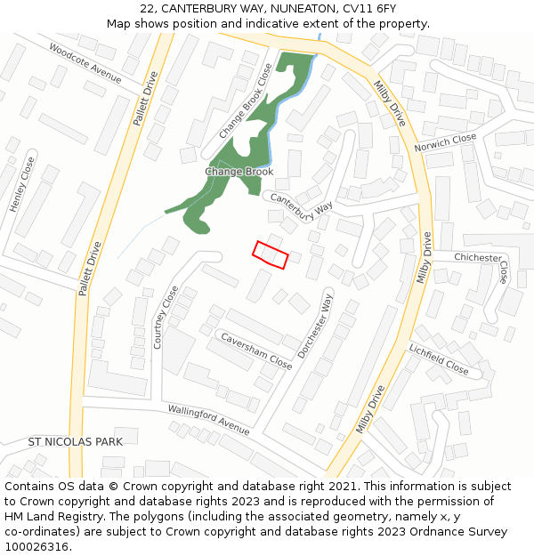 22, CANTERBURY WAY, NUNEATON, CV11 6FY: Location map and indicative extent of plot