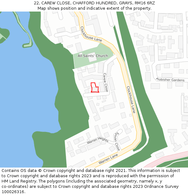 22, CAREW CLOSE, CHAFFORD HUNDRED, GRAYS, RM16 6RZ: Location map and indicative extent of plot