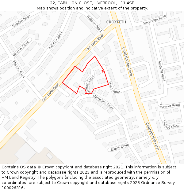 22, CARILLION CLOSE, LIVERPOOL, L11 4SB: Location map and indicative extent of plot
