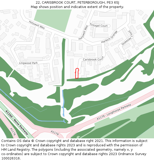 22, CARISBROOK COURT, PETERBOROUGH, PE3 6SJ: Location map and indicative extent of plot