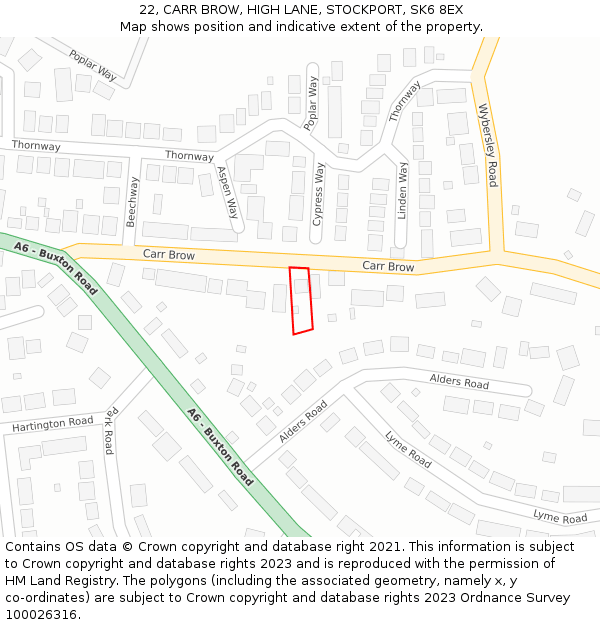 22, CARR BROW, HIGH LANE, STOCKPORT, SK6 8EX: Location map and indicative extent of plot