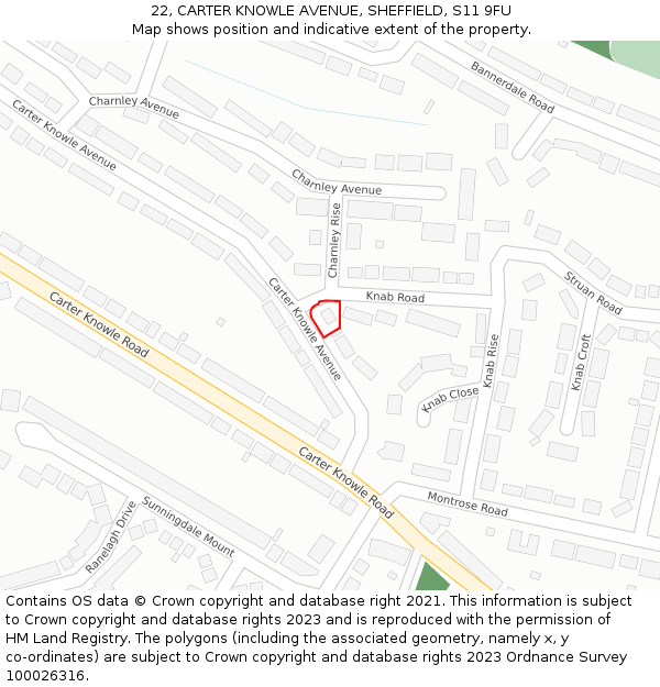 22, CARTER KNOWLE AVENUE, SHEFFIELD, S11 9FU: Location map and indicative extent of plot