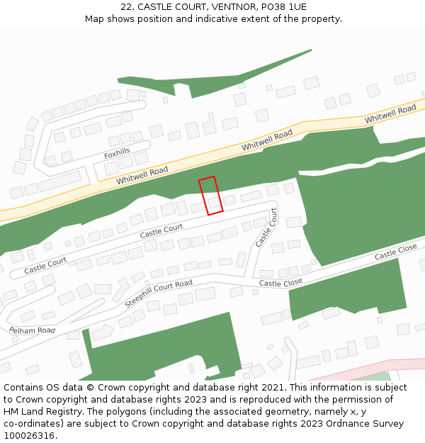 22, CASTLE COURT, VENTNOR, PO38 1UE: Location map and indicative extent of plot