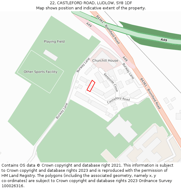 22, CASTLEFORD ROAD, LUDLOW, SY8 1DF: Location map and indicative extent of plot