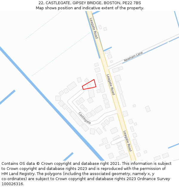 22, CASTLEGATE, GIPSEY BRIDGE, BOSTON, PE22 7BS: Location map and indicative extent of plot