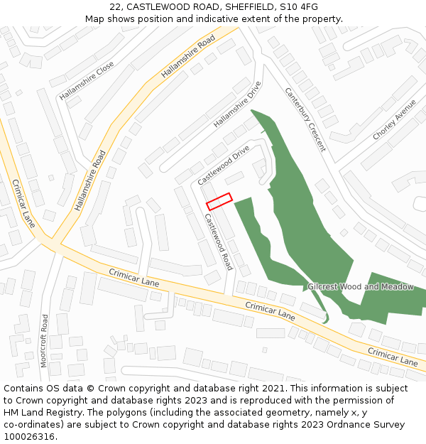 22, CASTLEWOOD ROAD, SHEFFIELD, S10 4FG: Location map and indicative extent of plot