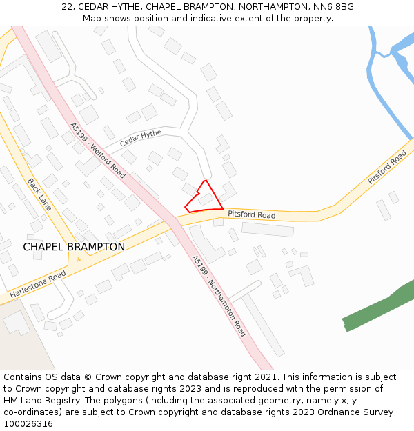 22, CEDAR HYTHE, CHAPEL BRAMPTON, NORTHAMPTON, NN6 8BG: Location map and indicative extent of plot