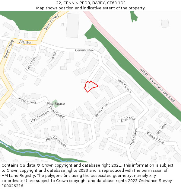 22, CENNIN PEDR, BARRY, CF63 1DF: Location map and indicative extent of plot