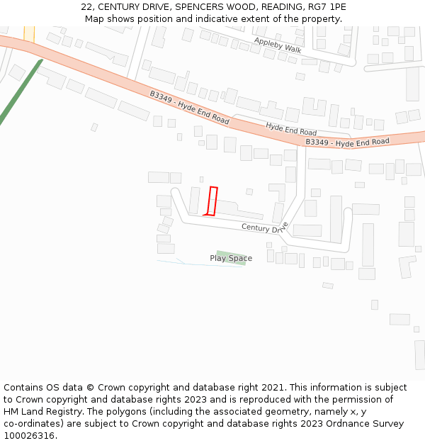 22, CENTURY DRIVE, SPENCERS WOOD, READING, RG7 1PE: Location map and indicative extent of plot