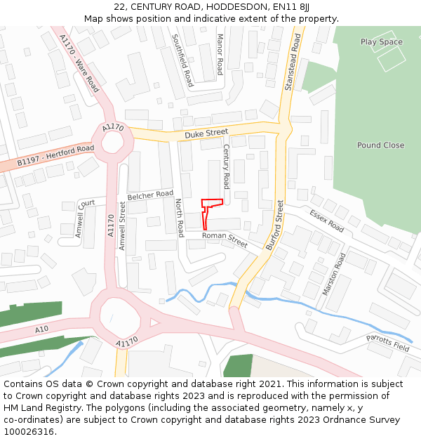 22, CENTURY ROAD, HODDESDON, EN11 8JJ: Location map and indicative extent of plot