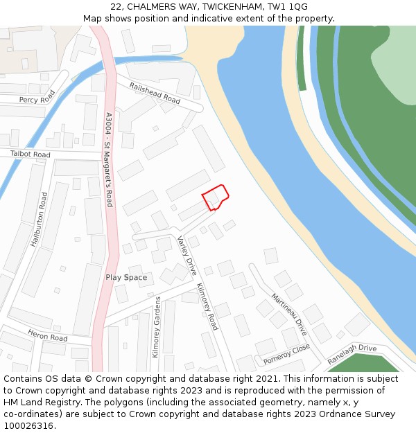 22, CHALMERS WAY, TWICKENHAM, TW1 1QG: Location map and indicative extent of plot