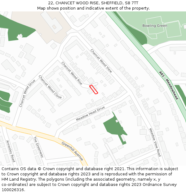 22, CHANCET WOOD RISE, SHEFFIELD, S8 7TT: Location map and indicative extent of plot