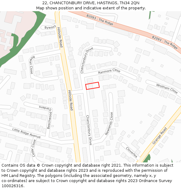 22, CHANCTONBURY DRIVE, HASTINGS, TN34 2QN: Location map and indicative extent of plot