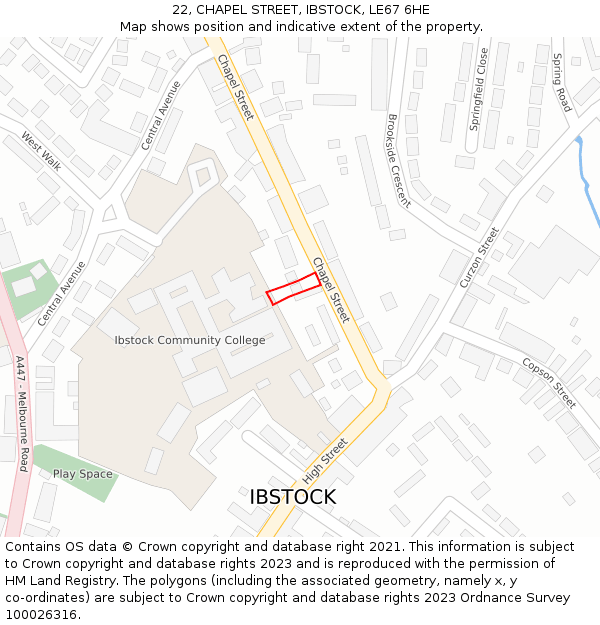 22, CHAPEL STREET, IBSTOCK, LE67 6HE: Location map and indicative extent of plot