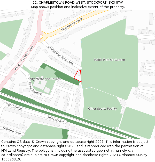 22, CHARLESTOWN ROAD WEST, STOCKPORT, SK3 8TW: Location map and indicative extent of plot