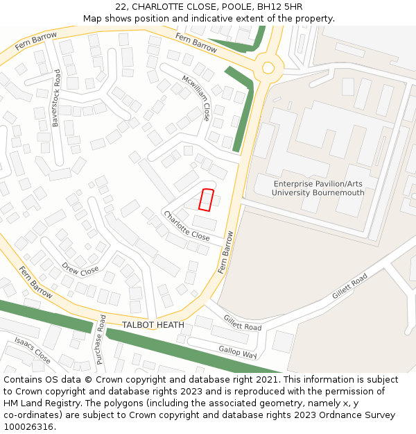 22, CHARLOTTE CLOSE, POOLE, BH12 5HR: Location map and indicative extent of plot