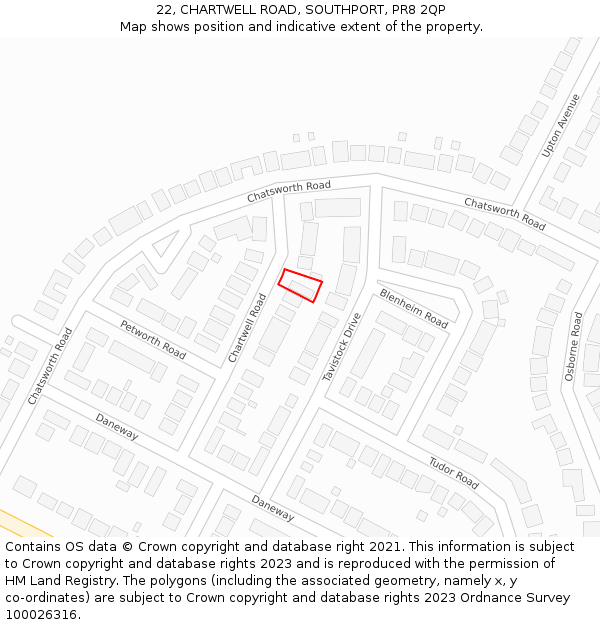 22, CHARTWELL ROAD, SOUTHPORT, PR8 2QP: Location map and indicative extent of plot