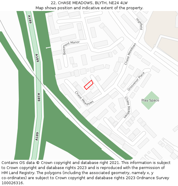 22, CHASE MEADOWS, BLYTH, NE24 4LW: Location map and indicative extent of plot