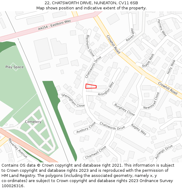 22, CHATSWORTH DRIVE, NUNEATON, CV11 6SB: Location map and indicative extent of plot