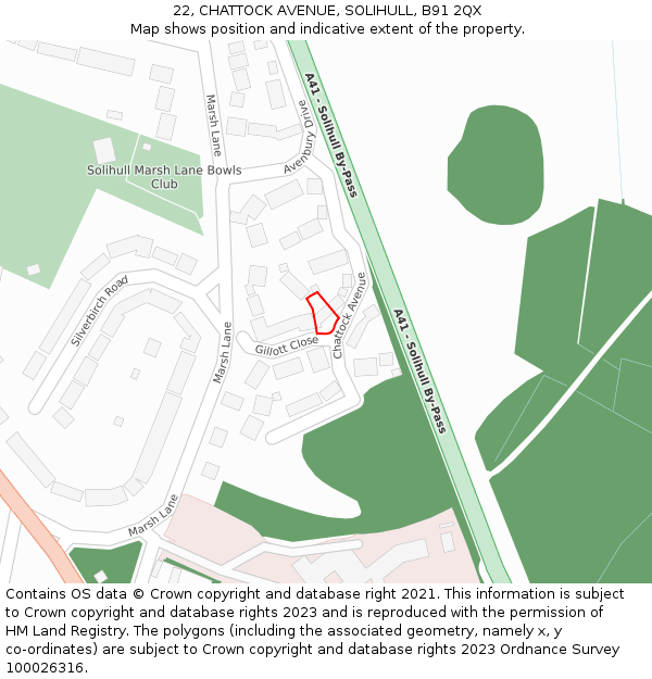 22, CHATTOCK AVENUE, SOLIHULL, B91 2QX: Location map and indicative extent of plot