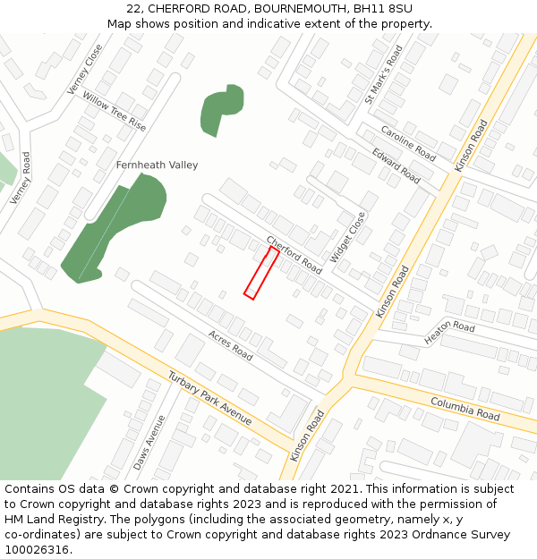 22, CHERFORD ROAD, BOURNEMOUTH, BH11 8SU: Location map and indicative extent of plot