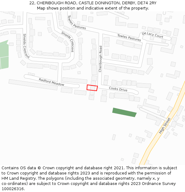 22, CHERIBOUGH ROAD, CASTLE DONINGTON, DERBY, DE74 2RY: Location map and indicative extent of plot