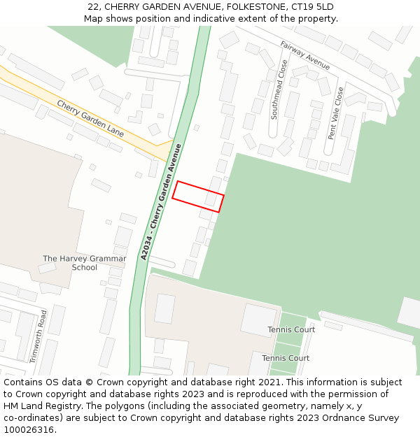 22, CHERRY GARDEN AVENUE, FOLKESTONE, CT19 5LD: Location map and indicative extent of plot