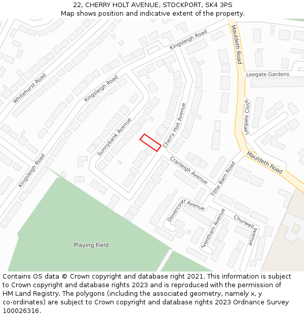22, CHERRY HOLT AVENUE, STOCKPORT, SK4 3PS: Location map and indicative extent of plot