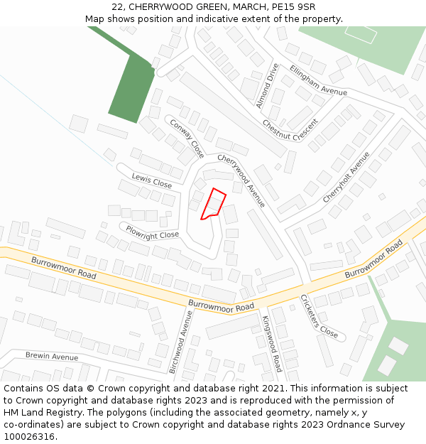 22, CHERRYWOOD GREEN, MARCH, PE15 9SR: Location map and indicative extent of plot