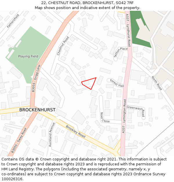 22, CHESTNUT ROAD, BROCKENHURST, SO42 7RF: Location map and indicative extent of plot