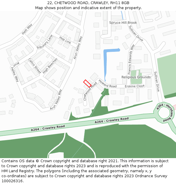 22, CHETWOOD ROAD, CRAWLEY, RH11 8GB: Location map and indicative extent of plot