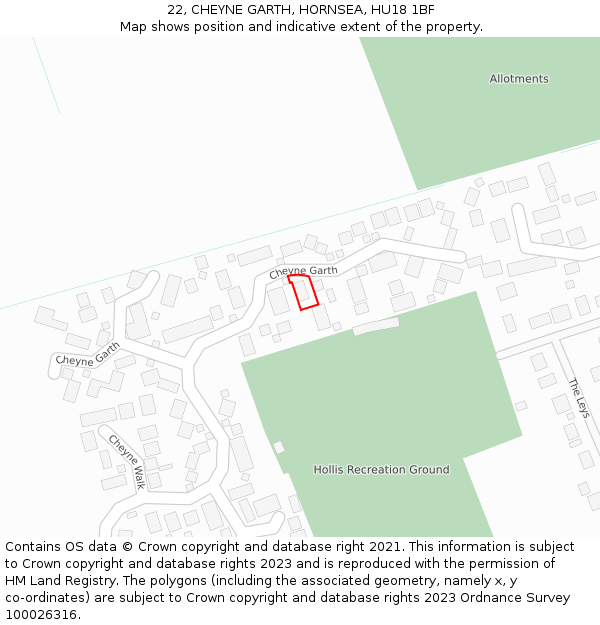 22, CHEYNE GARTH, HORNSEA, HU18 1BF: Location map and indicative extent of plot