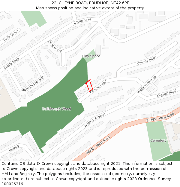 22, CHEYNE ROAD, PRUDHOE, NE42 6PF: Location map and indicative extent of plot