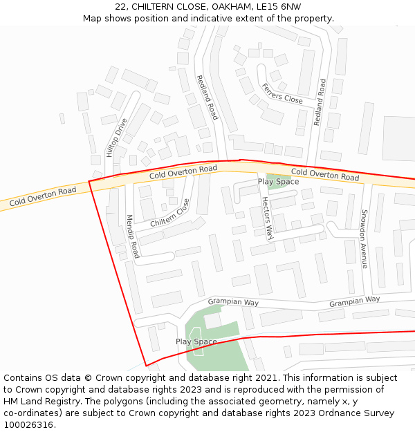 22, CHILTERN CLOSE, OAKHAM, LE15 6NW: Location map and indicative extent of plot