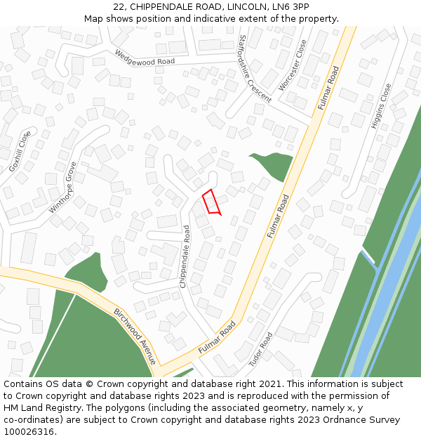 22, CHIPPENDALE ROAD, LINCOLN, LN6 3PP: Location map and indicative extent of plot