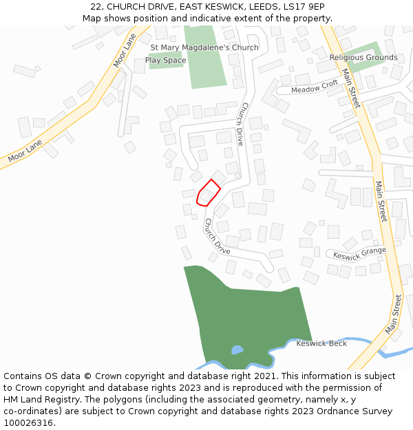 22, CHURCH DRIVE, EAST KESWICK, LEEDS, LS17 9EP: Location map and indicative extent of plot