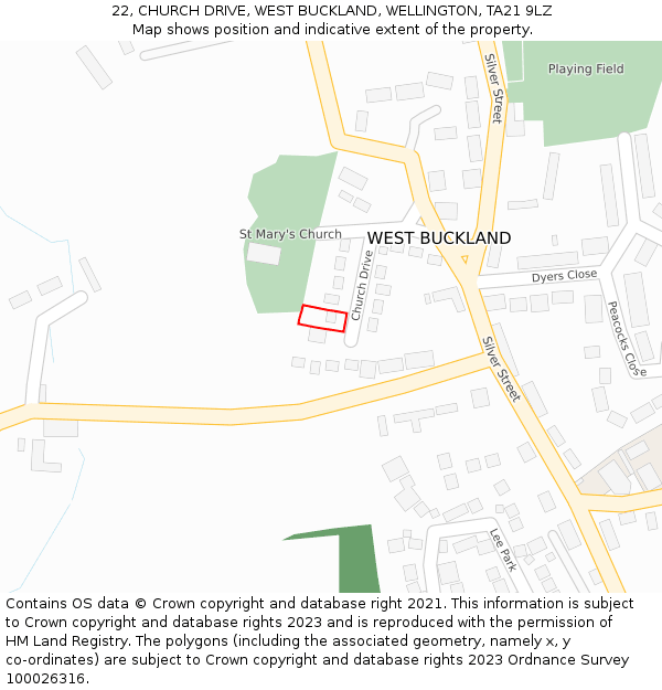 22, CHURCH DRIVE, WEST BUCKLAND, WELLINGTON, TA21 9LZ: Location map and indicative extent of plot